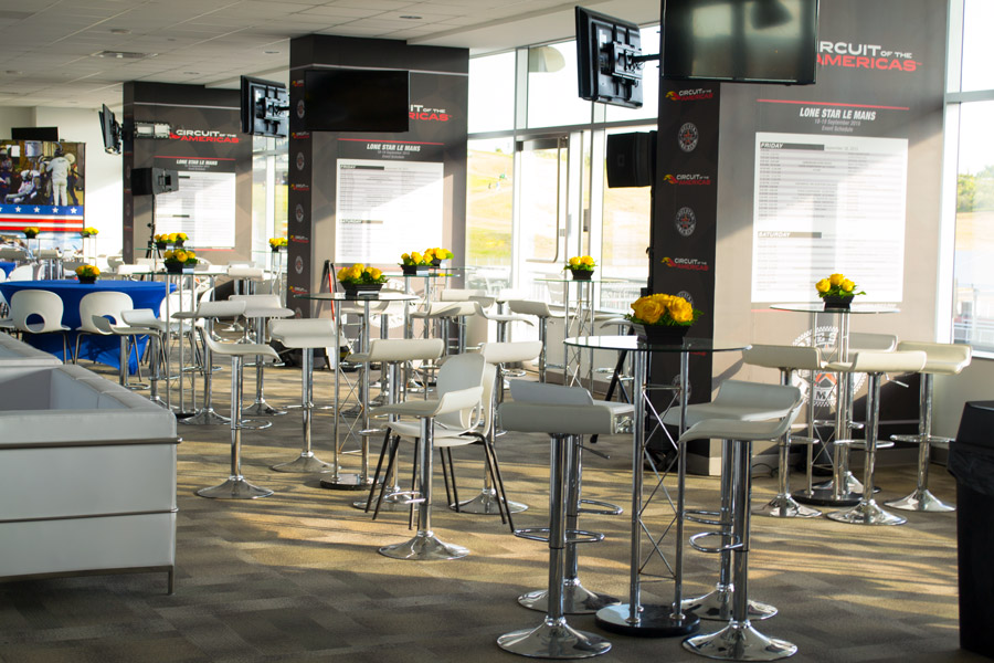 White Stools & Round Cocktail Tables