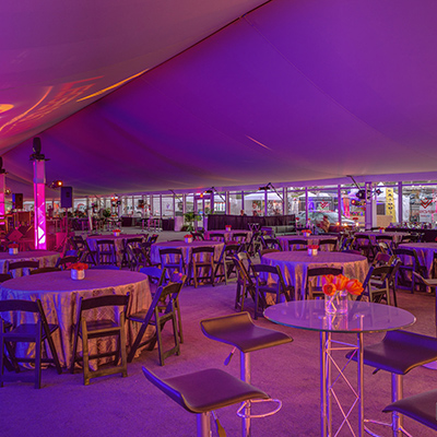 Lit Tent with Cocktail Table & Stools